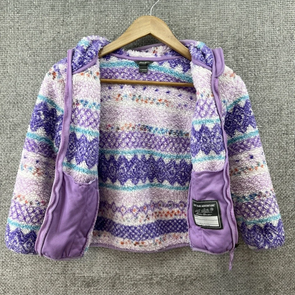 EDDIE BAUER Quest Fleece Plush Sherpa Hooded‎ Jacket Girls Size XS (5/6) Multi